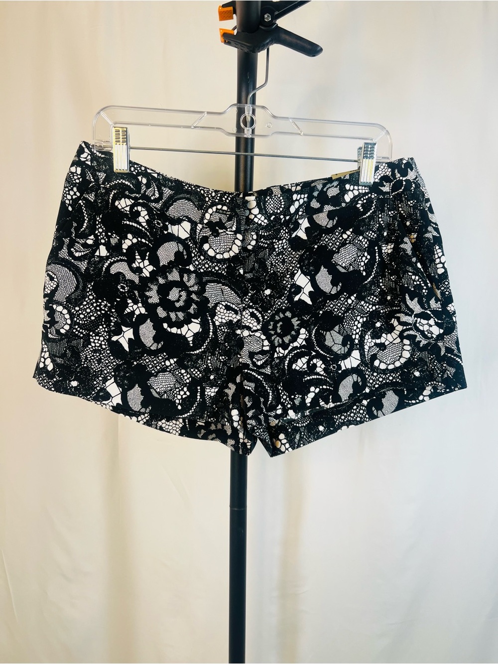 Express Black & White Lace-Print Dress Shorts